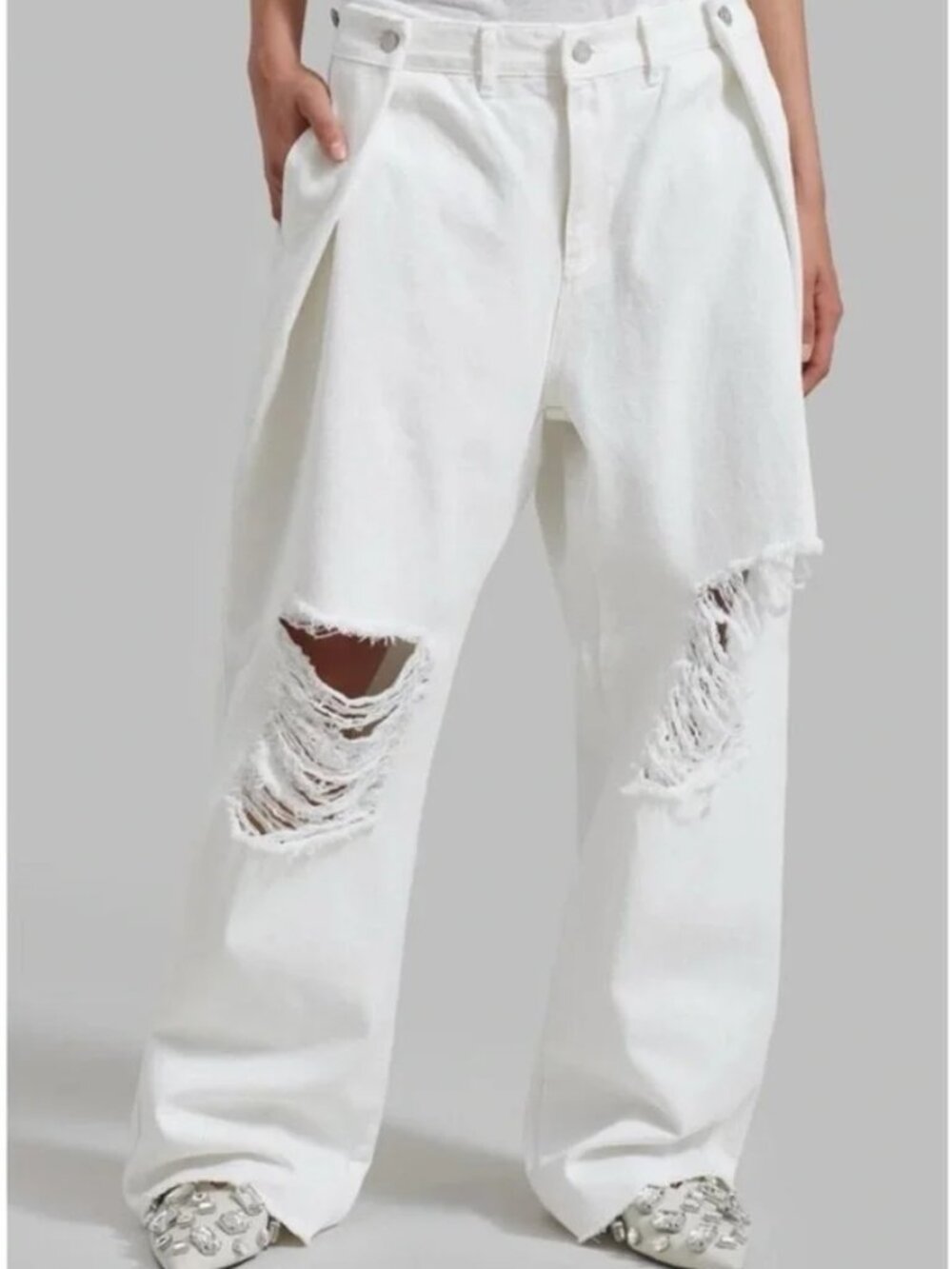 The Frankie Shop Hayla Mercer Ripped Super Wide Denim Jeans White XS/S GUC